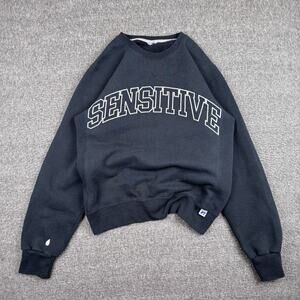 Vintage‎ Russell Sensitive Sweatshirt Mens Small Black Athletic ESC Pullover Y2K